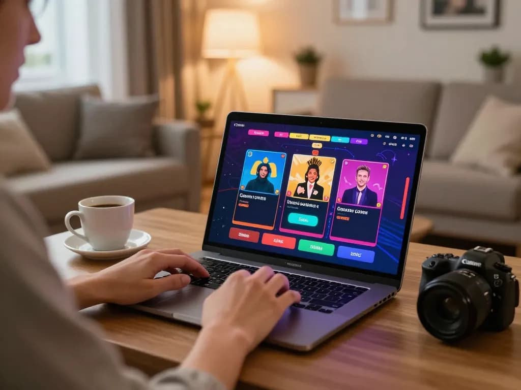 Player interacting with a live dealer on nhà cái 88vv online casino platform in a cozy home environment