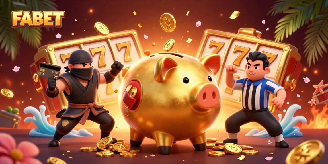Experience thrilling casino excitement with FABET's dynamic and colorful 3D illustration.