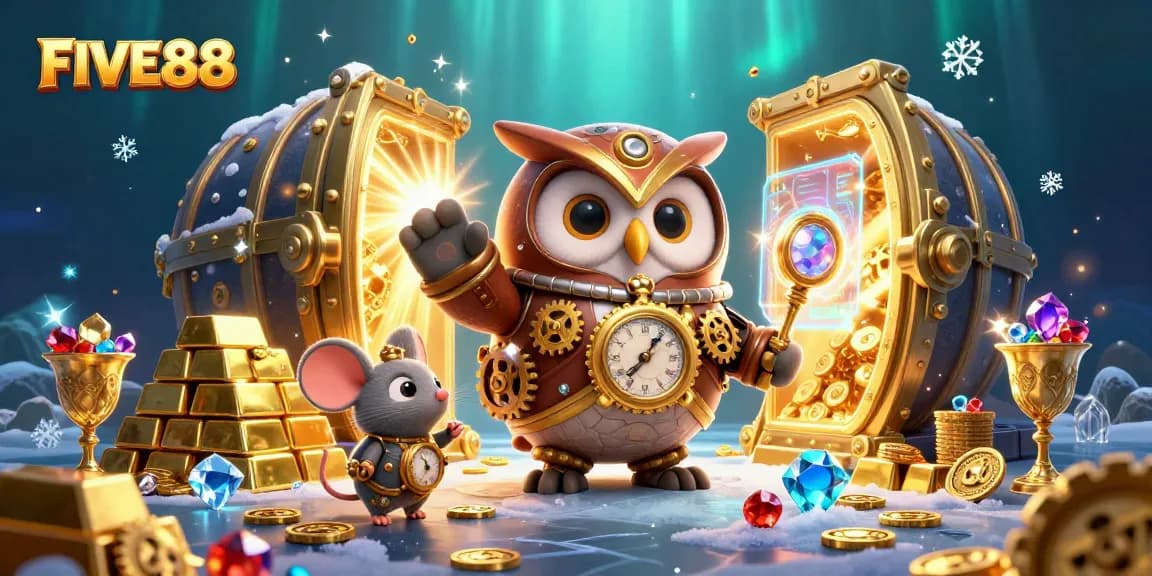 Engage with stunning FIVE88 casino action featuring vibrant characters and treasure-filled settings.