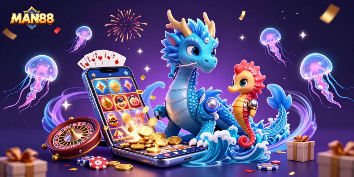 Spin winning reels at MAN88's vibrant online casino with magical ocean-themed characters.