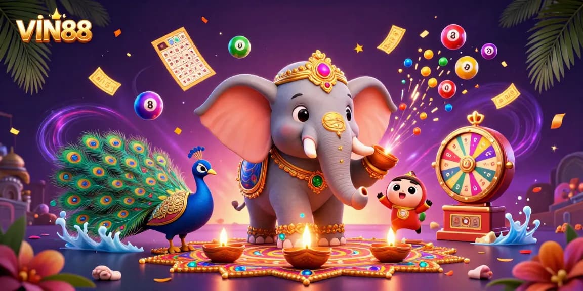 Experience thrilling gameplay at VIN88 with colorful lottery elements and dynamic casino visuals.