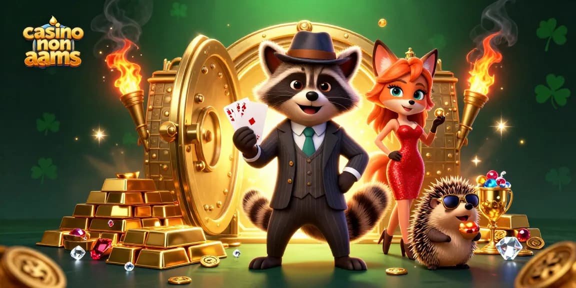 Playing at a casino non aams with vibrant characters and golden treasures, showcasing excitement and joy.