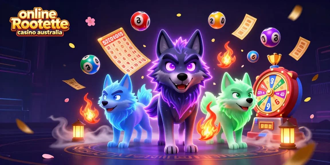 Engage in vibrant online roulette casino Australia action with neon-lit wolf characters, dynamic game elements.