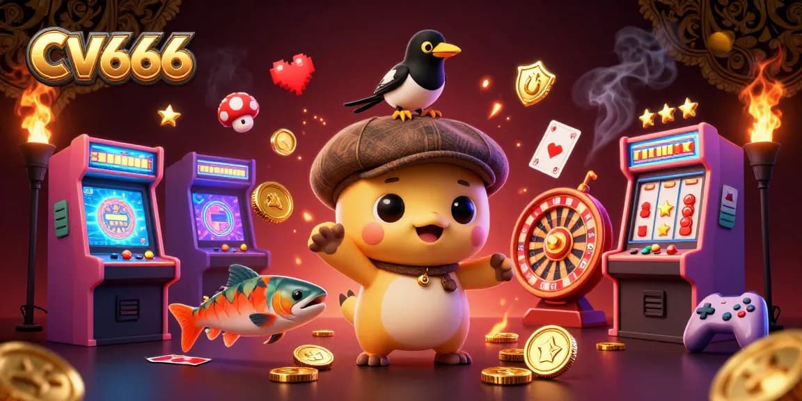 Experience exciting gameplay at CV666 with dynamic casino elements like roulette, slot machines, and playful characters.
