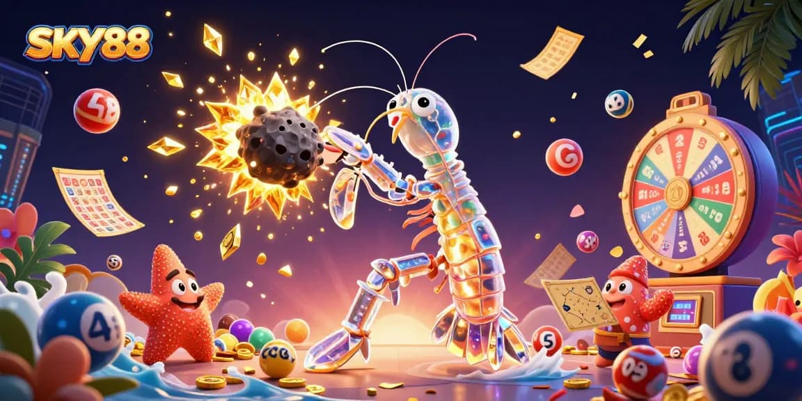 Engage in thrilling gambling action with SKY88, featuring stunning visuals of prizes and gameplay.