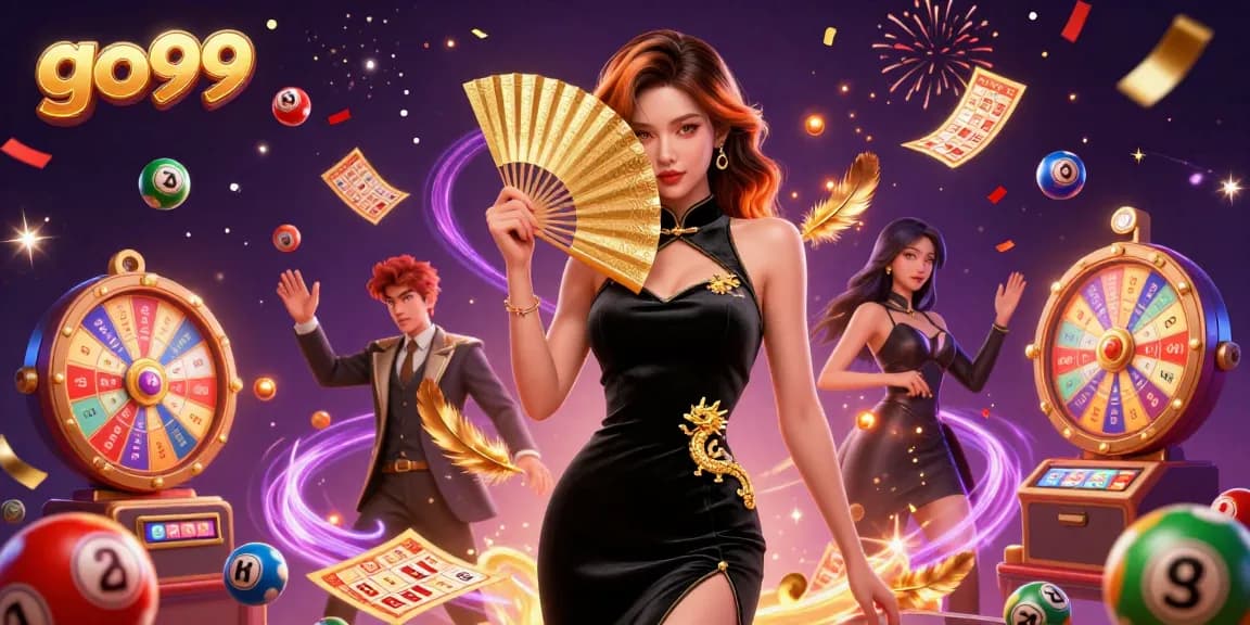 Experience the thrill of go99 as a stunning Asian woman embodies luck in a vibrant casino scene.