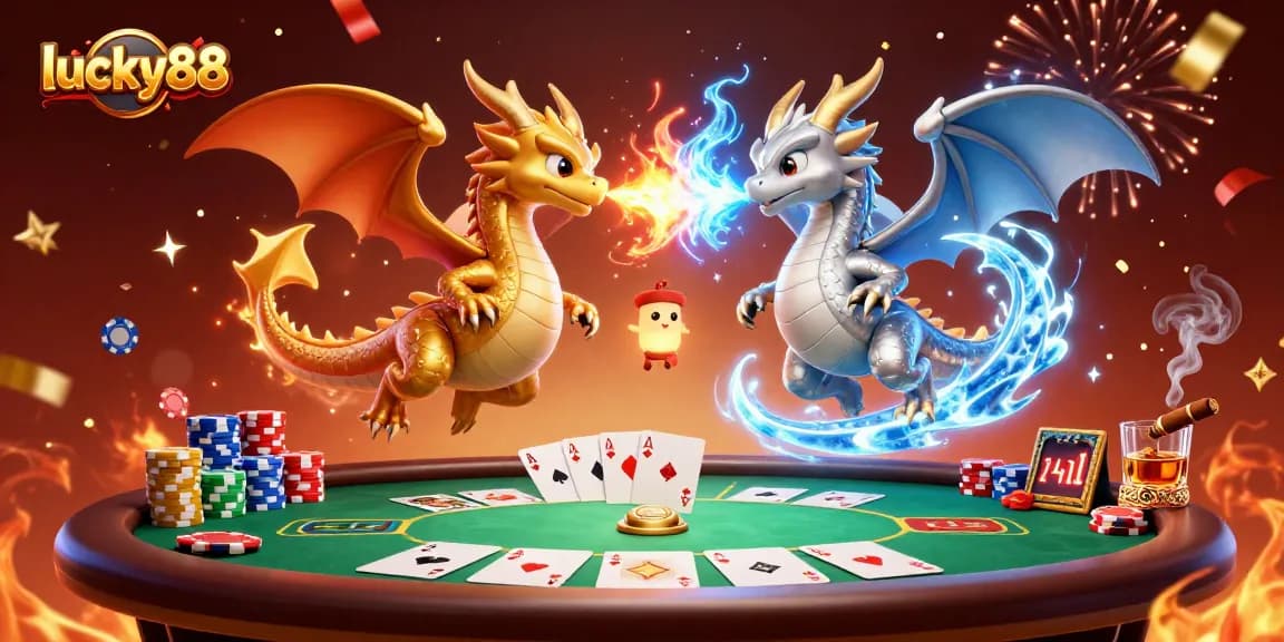 Engage in thrilling gameplay at lucky88 with vibrant dragons and poker elements in a dynamic casino scene.