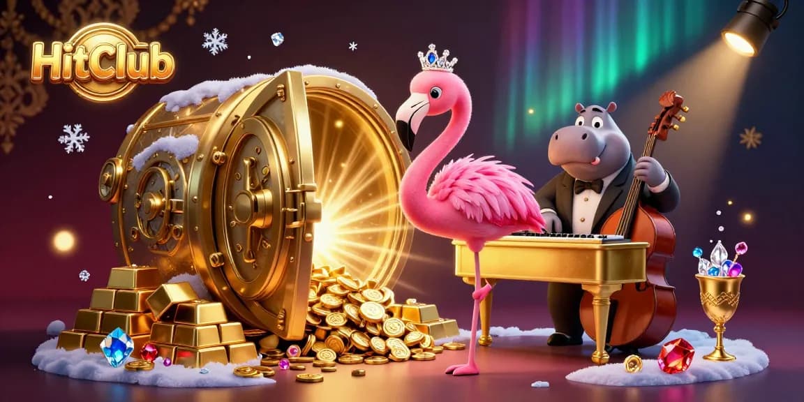 Experience the thrilling gameplay at HitClub with a vibrant casino scene filled with gems and treasure.