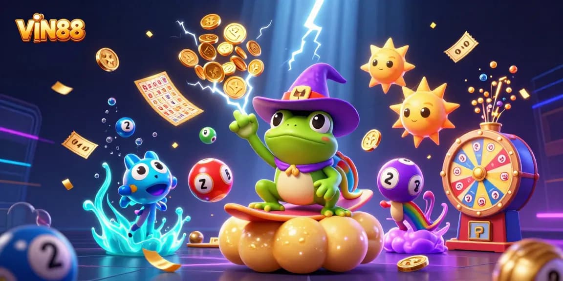 Experience the excitement at VIN88 with vibrant lottery balls and stunning casino elements.