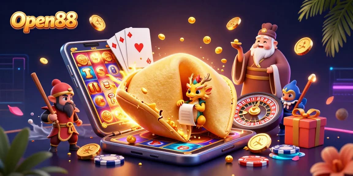 Play interactive games at Open88 with engaging visuals, showcasing vibrant slots and casino elements.
