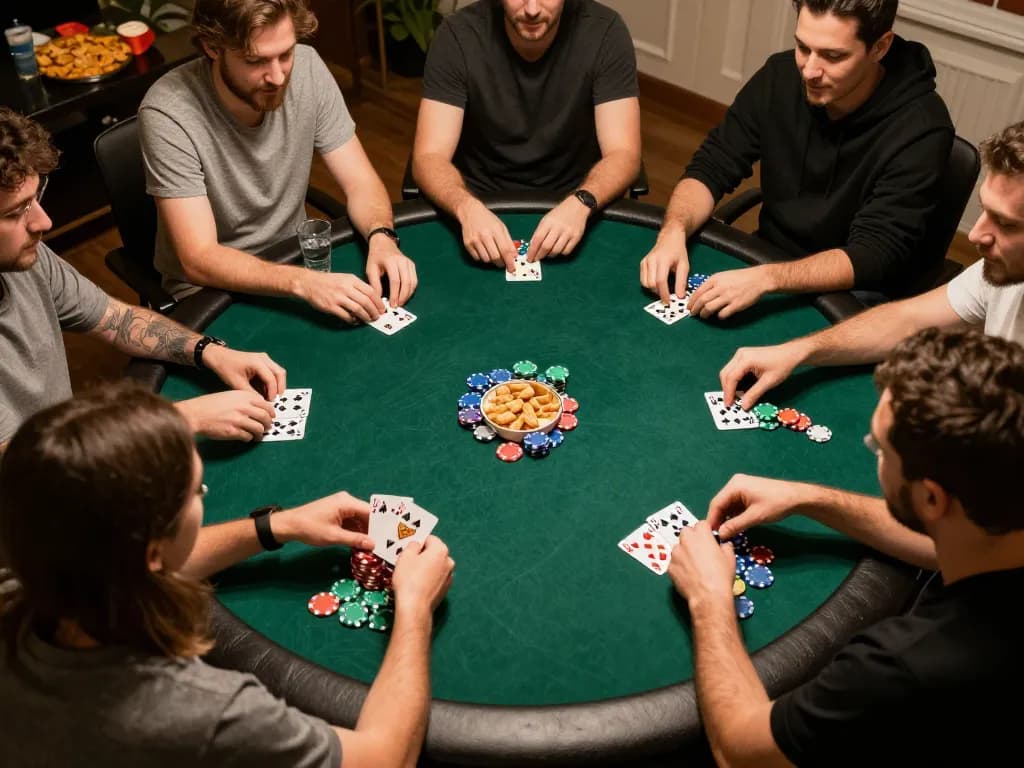 Watch friends enjoy poker night with strategic plays and chips under warm lighting at https://vin88.football/