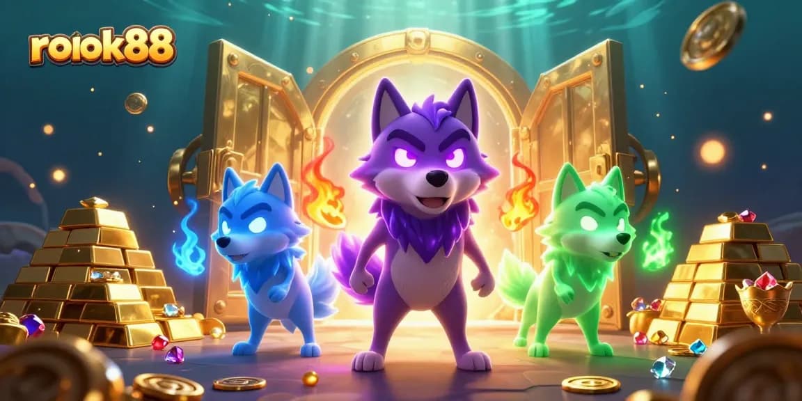 Engage with rokok88's thrilling gameplay featuring ghostly wolves amidst treasure and casino riches.