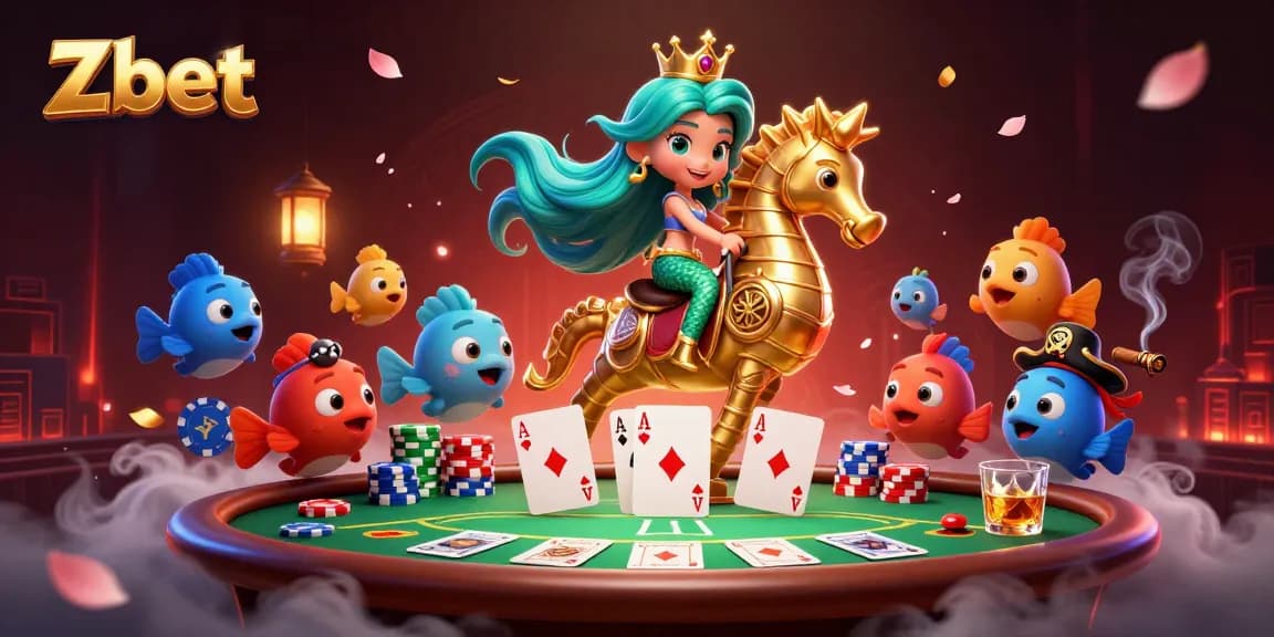 Zbet showcases vibrant casino action with mermaid princess and casino elements in a dynamic scene
