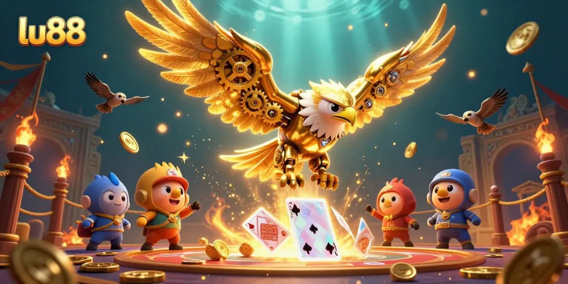 Experience thrilling gameplay at lu88 with a cinematic 3D illustration of dynamic casino action.