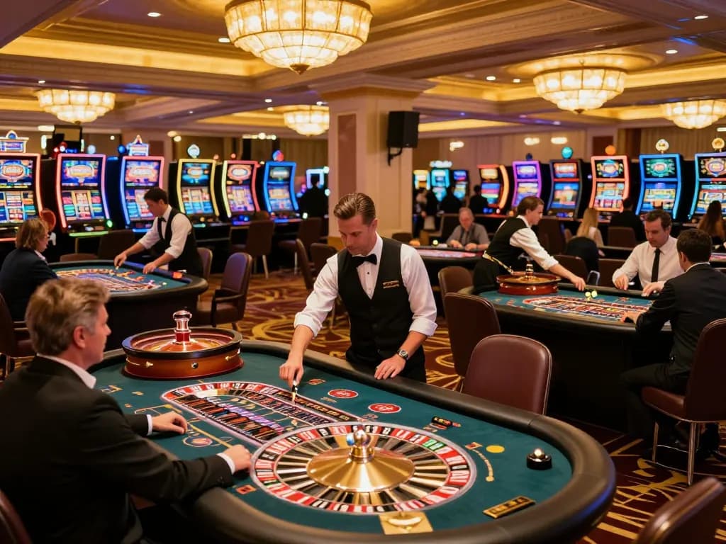 Players engaging in thrilling roulette gameplay at MAY88n casino, vibrant atmosphere and opulent setting.
