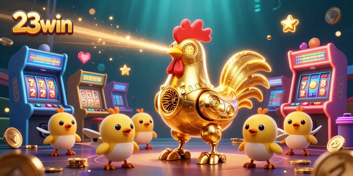 Engage with exciting 23win casino action featuring golden robot and colorful games.
