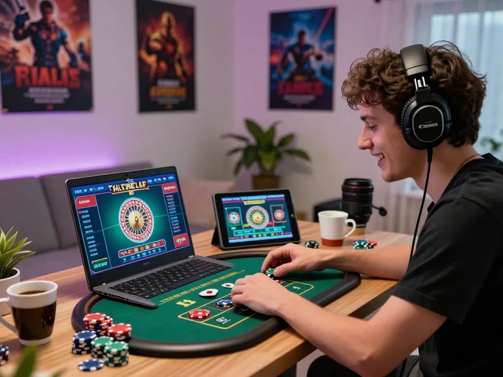 Player enjoying live gameplay on 789P platform with modern home setup, engaging atmosphere.