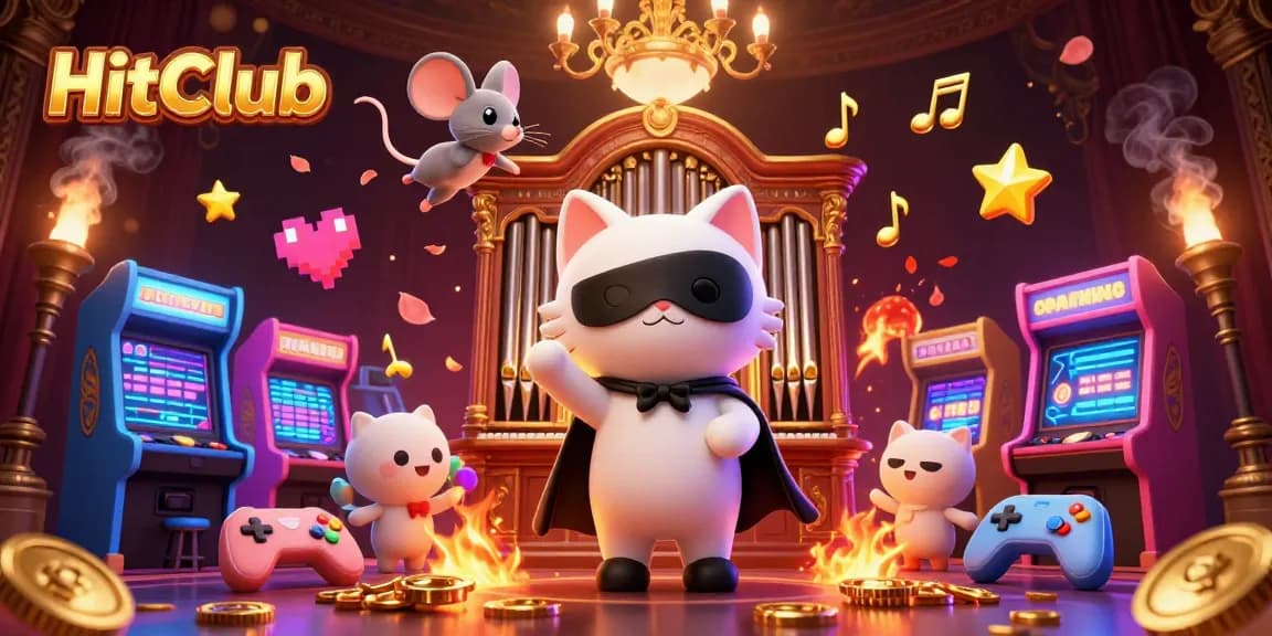 HitClub players enjoying a vibrant casino experience surrounded by lively characters and interactive game elements.