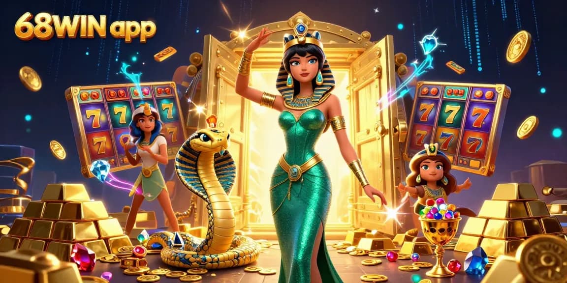 Experience thrilling gameplay with the 68WIN app and striking golden visuals in this captivating casino scene.