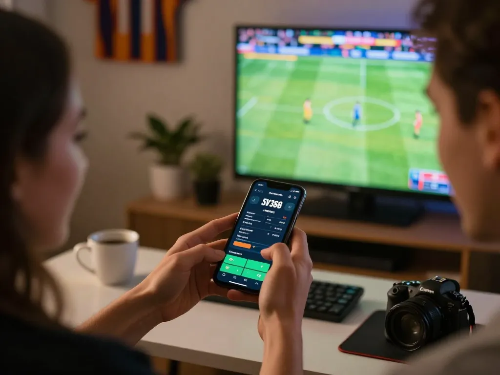 Engaging sports betting action on the SV368 app, capturing excitement and strategy in a dynamic home setting.