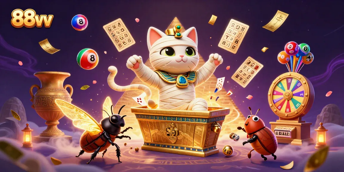Experience excitement at 88vv with our vibrant pyramid casino featuring unique characters and lottery action.