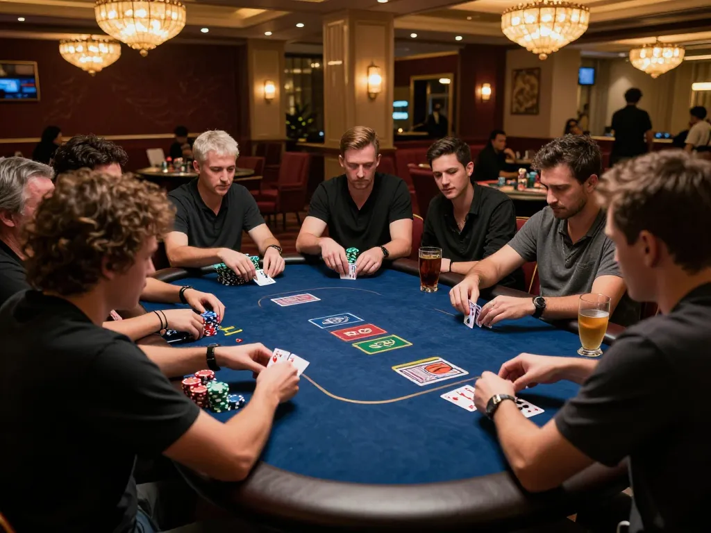 Players strategize their moves during a high-stakes poker game at sunwingo casino.