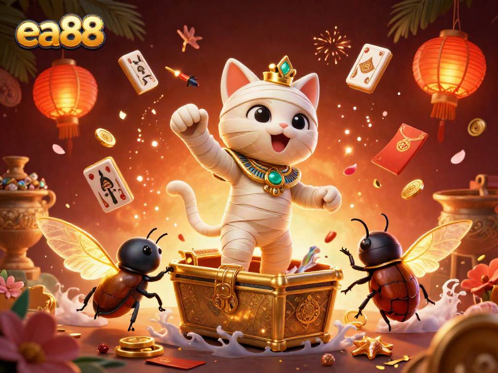 Experience the vibrant energy of ea88 in this dynamic illustration featuring casino-themed elements.