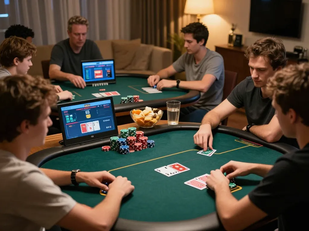 Players engage in competitive online poker at dn88, enjoying strategic gameplay in a cozy setting.