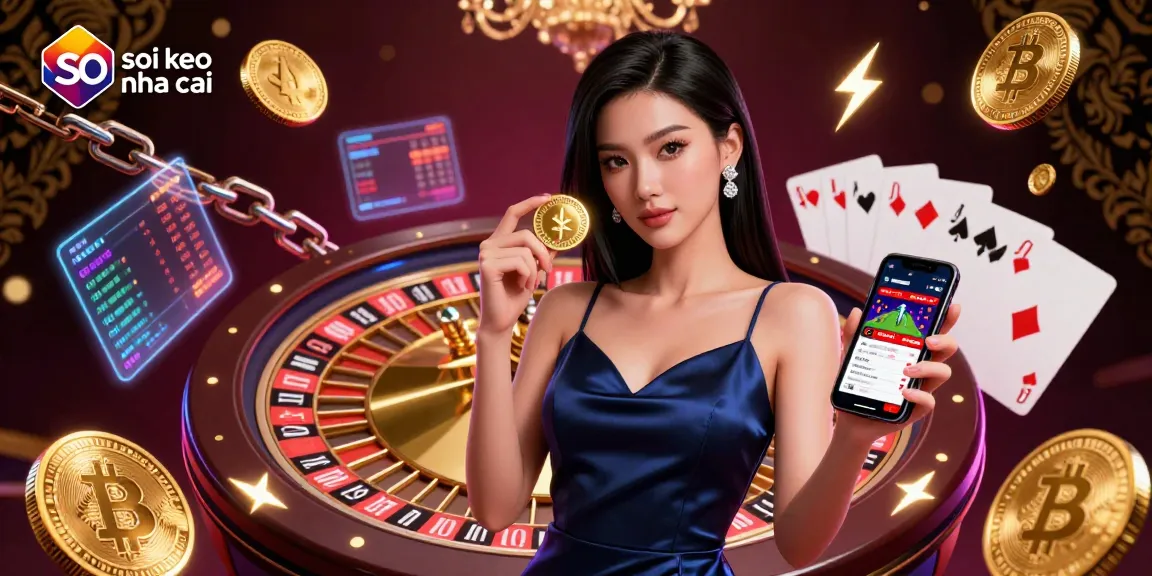Engage in winning strategies with soi keo nha cai as an Asian woman holds a smartphone showing live sports betting.