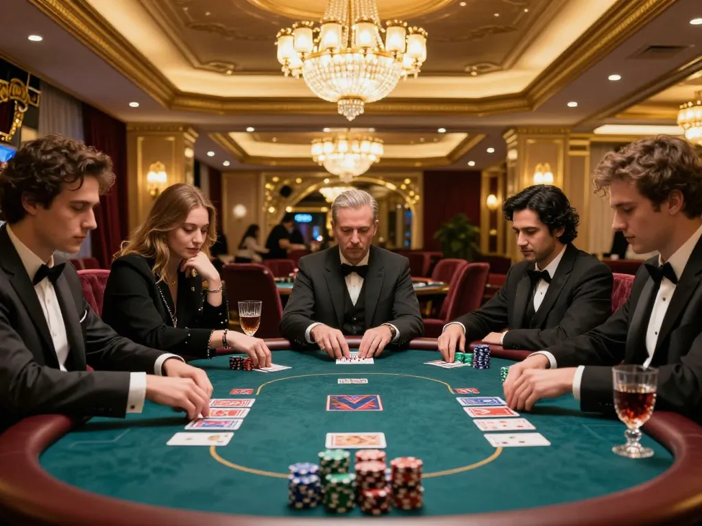 New88 nhà cái in a luxurious VIP gaming room featuring high-stakes poker gameplay with attentive players.