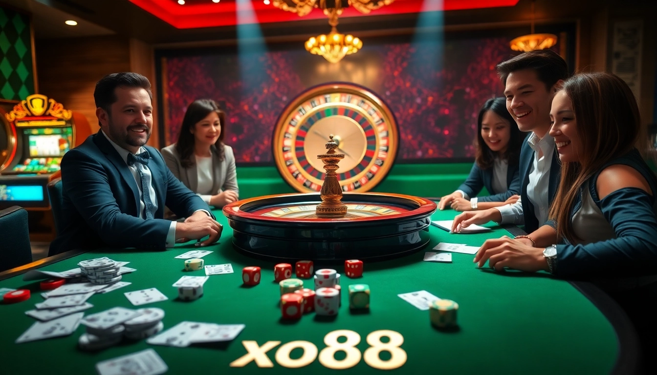 Players engaging at the vibrant xo88 casino table with cards and chips.