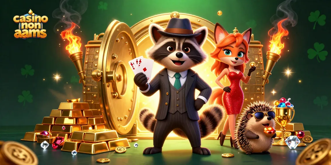 Playing at a casino non aams with vibrant characters and golden treasures, showcasing excitement and joy.