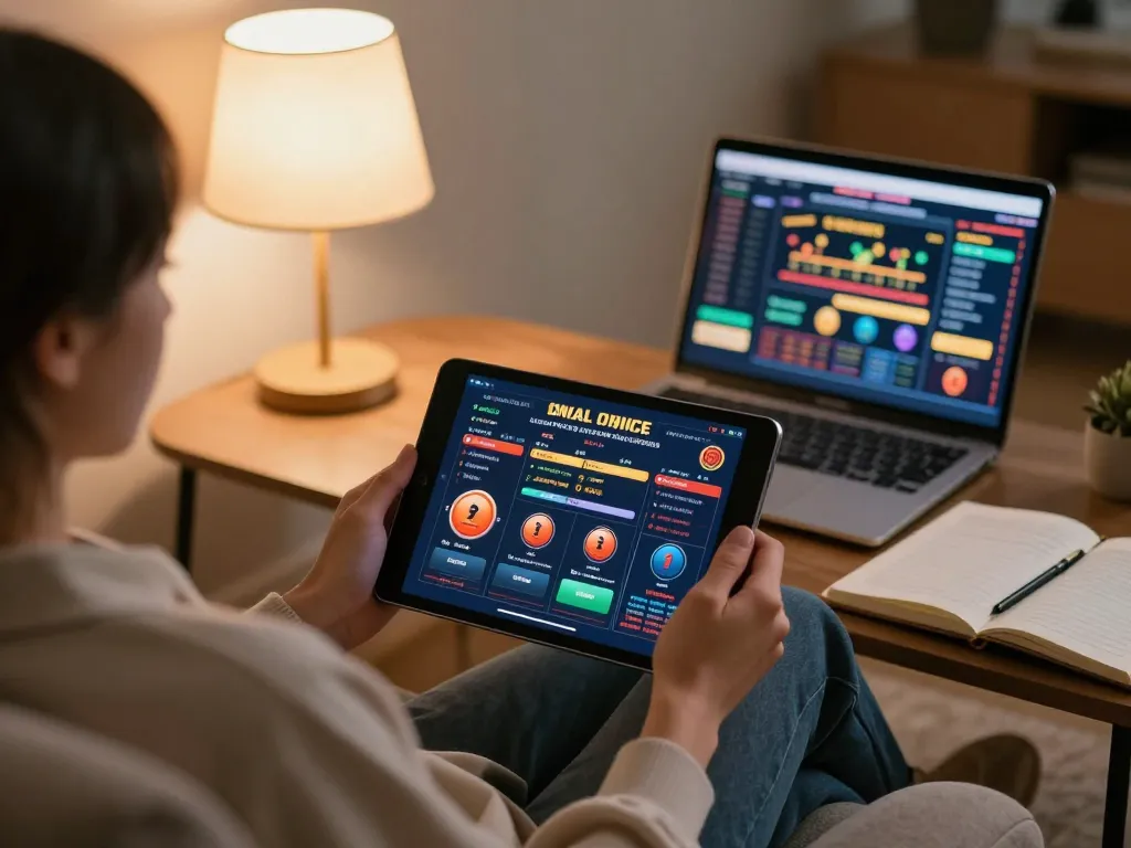 Engaged player at home using sp8beta app for online casino gaming, surrounded by strategy notes.