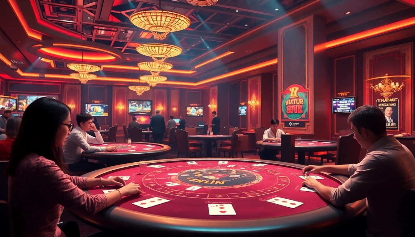 Exciting online gaming scene with players enjoying game bài đổi thưởng in a vibrant virtual casino.