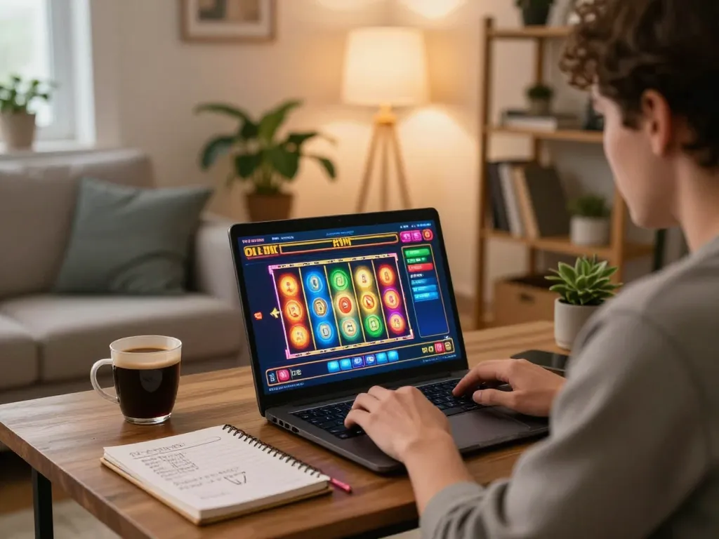 Engaging scene of online gaming at https://www.dacsandatphanrang.com/ with player enjoying slots at home.