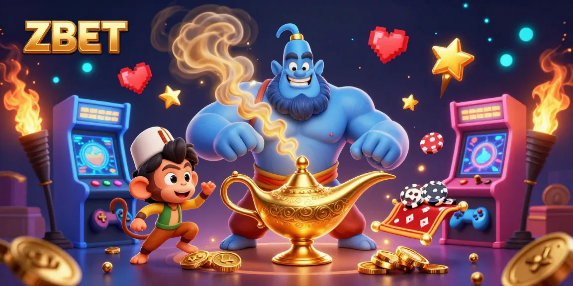 ZBET engages players with exciting online betting experiences featuring a blue genie and golden casino elements.