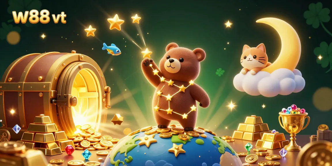 Cá cược hấp dẫn tại w88 vt với chú gấu ngôi sao và các yếu tố chơi game lấp lánh