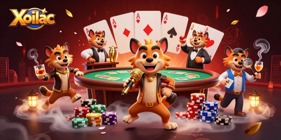 Xoilac sports betting hyenas in a vibrant comedy casino scene mixing drinks and telling jokes.