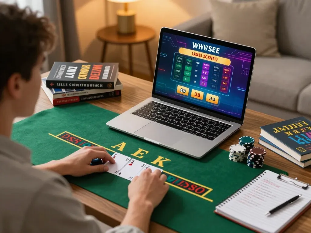 Engaged player enjoying blackjack game online at FABET from home.