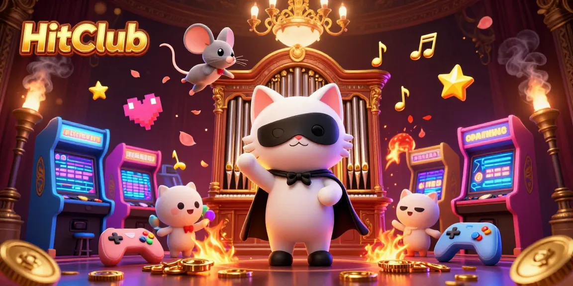 HitClub players enjoying a vibrant casino experience surrounded by lively characters and interactive game elements.