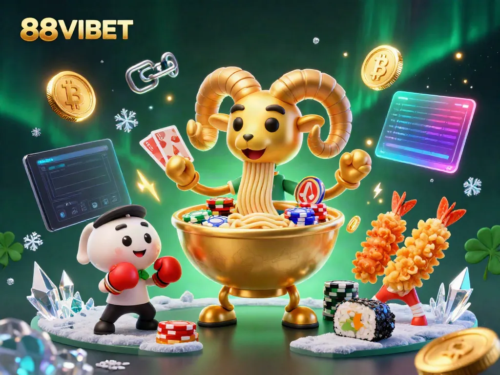 Gamblers explore the vibrant world of 88VBET with a dynamic scene showcasing festive 3D characters.