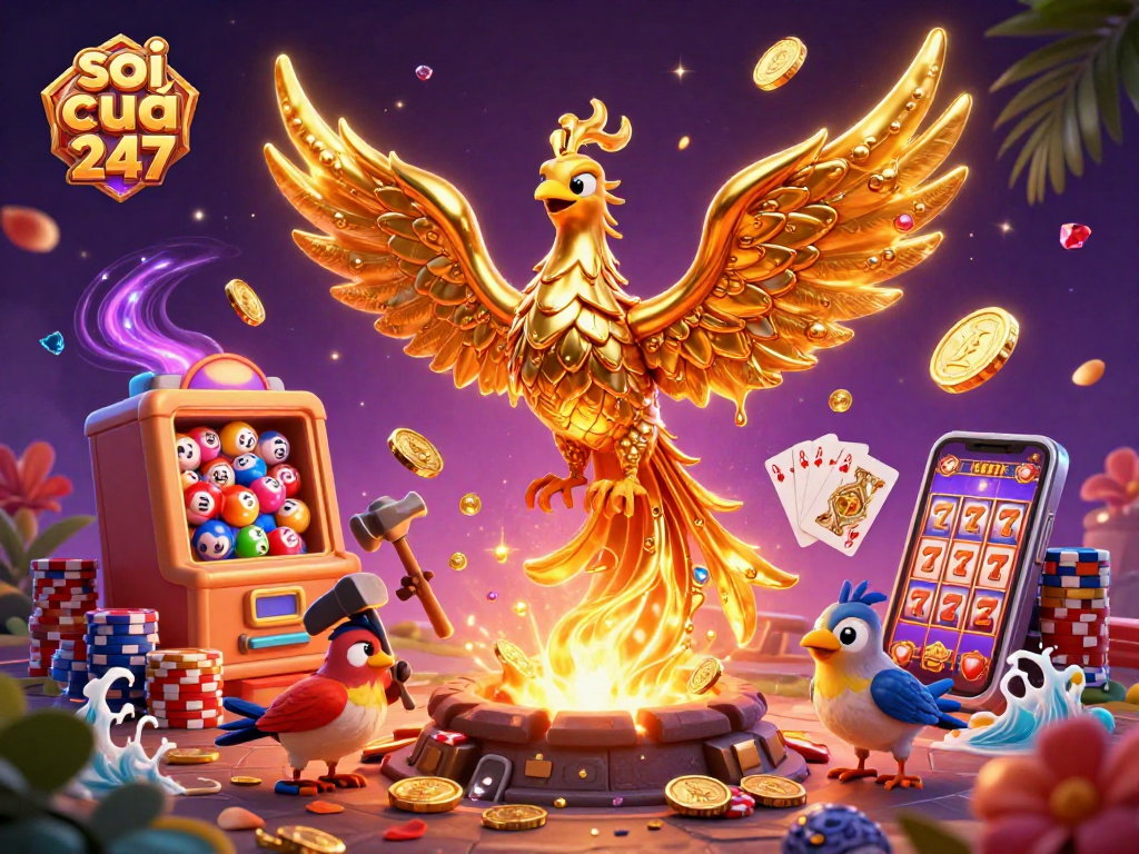 Soi cầu 247 captures the essence of winning big with vibrant casino elements and golden treasures.