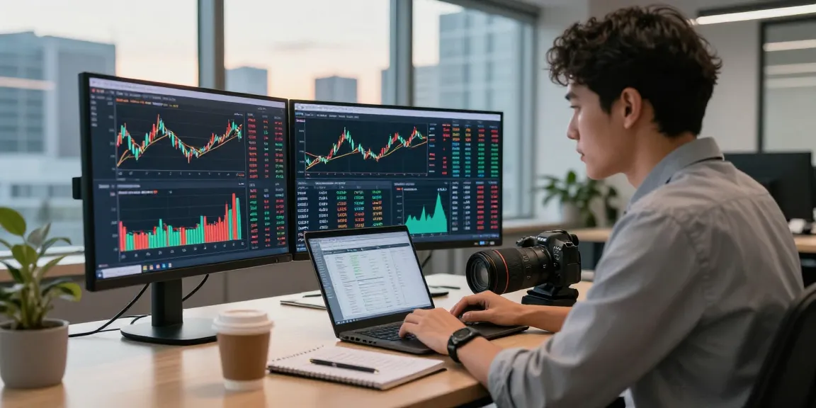 Professional analyzing ETF data in a modern office, showcasing stock trends and investment insights.