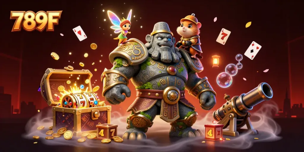Experience the enchanting world of 789F as a golem, fairy, and hamster knight unveil treasures and slots.