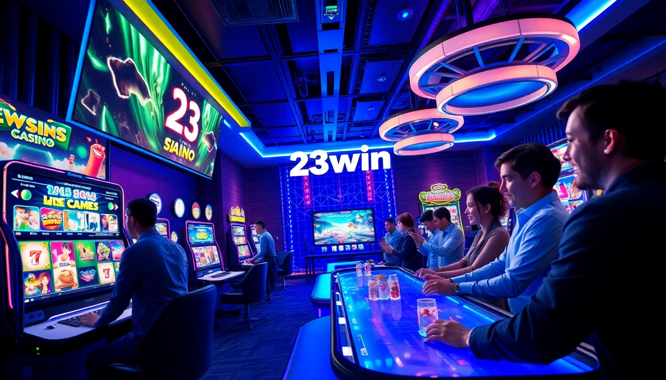 Exciting online gaming environment featuring 23win casino games and players celebrating wins.