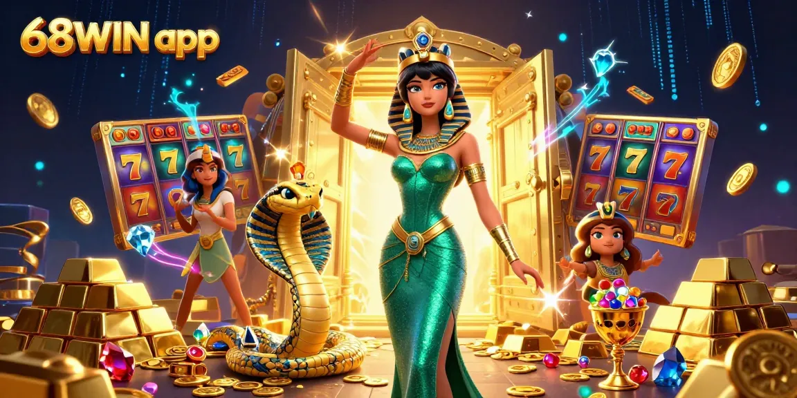 Experience thrilling gameplay with the 68WIN app and striking golden visuals in this captivating casino scene.