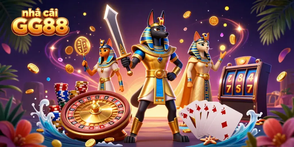 Engage with nhà cái GG88 in this vibrant, detailed illustration of casino excitement.