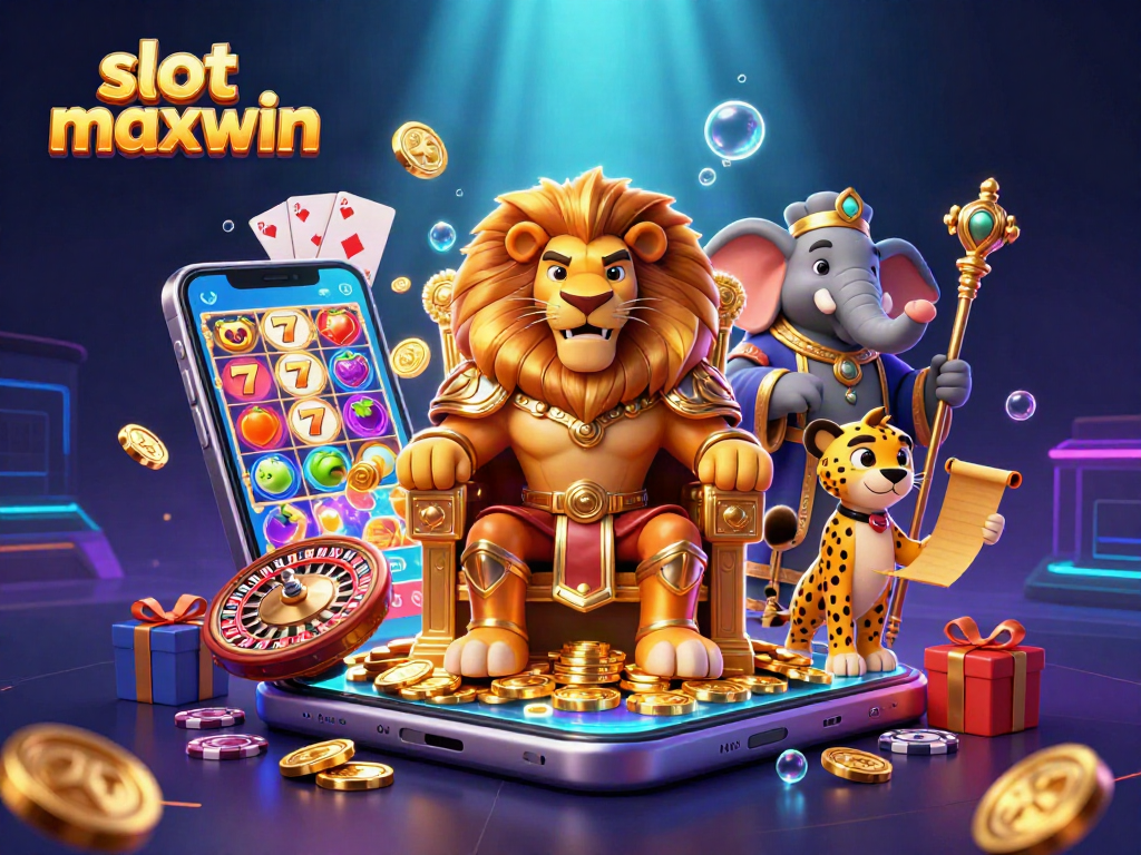 Win big with slot maxwin as the lion king rules over a vibrant casino scene filled with gems.