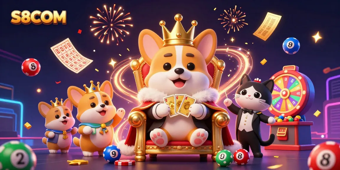 Engage in thrilling games at S8COM while enjoying vibrant lottery elements and dazzling confetti effects.