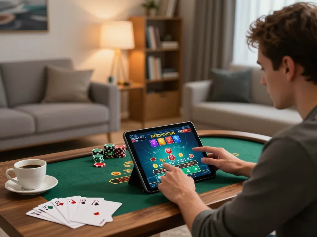 SX88 player strategizing during online casino gaming with tablet